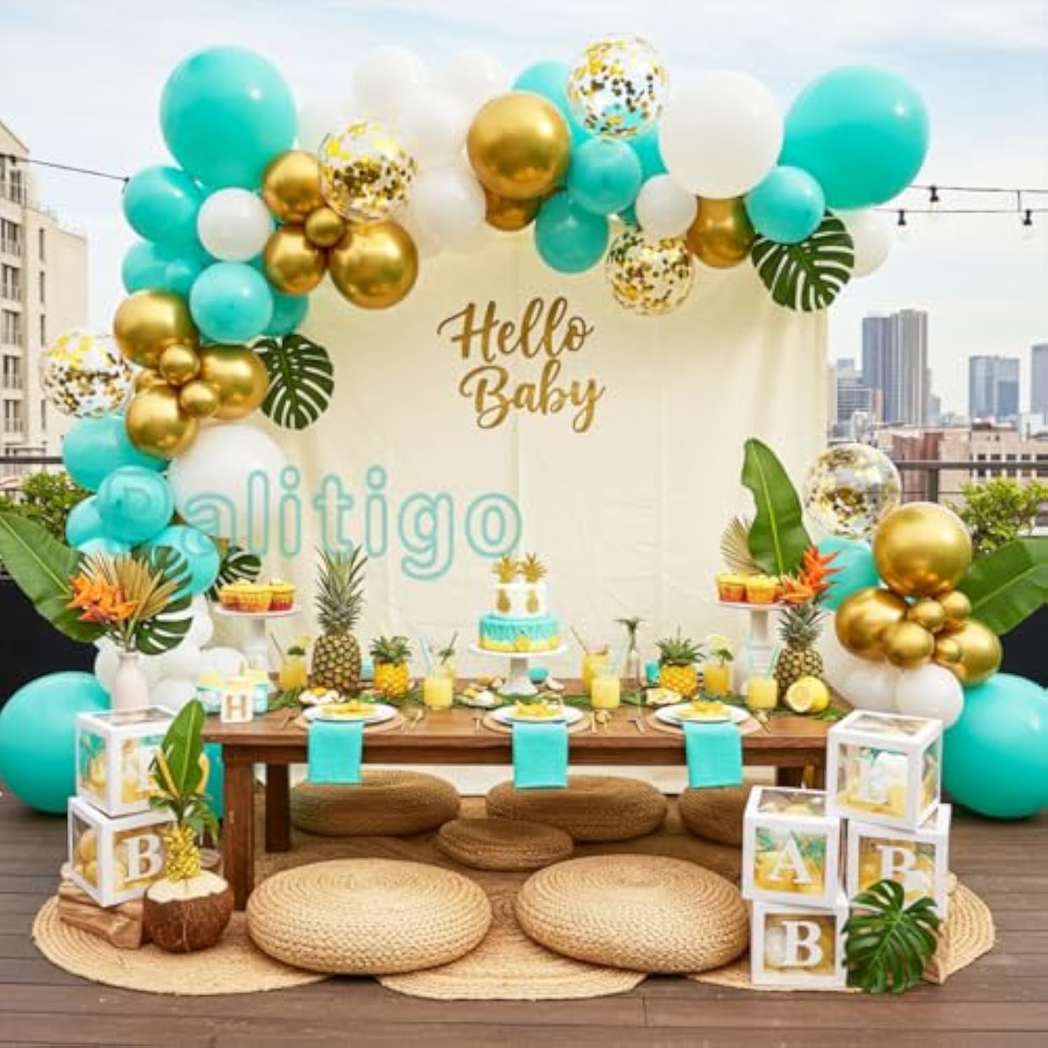 Teal Balloon Garland Kit - 122Pcs Teal Balloon Arch Kit With Gold Butt