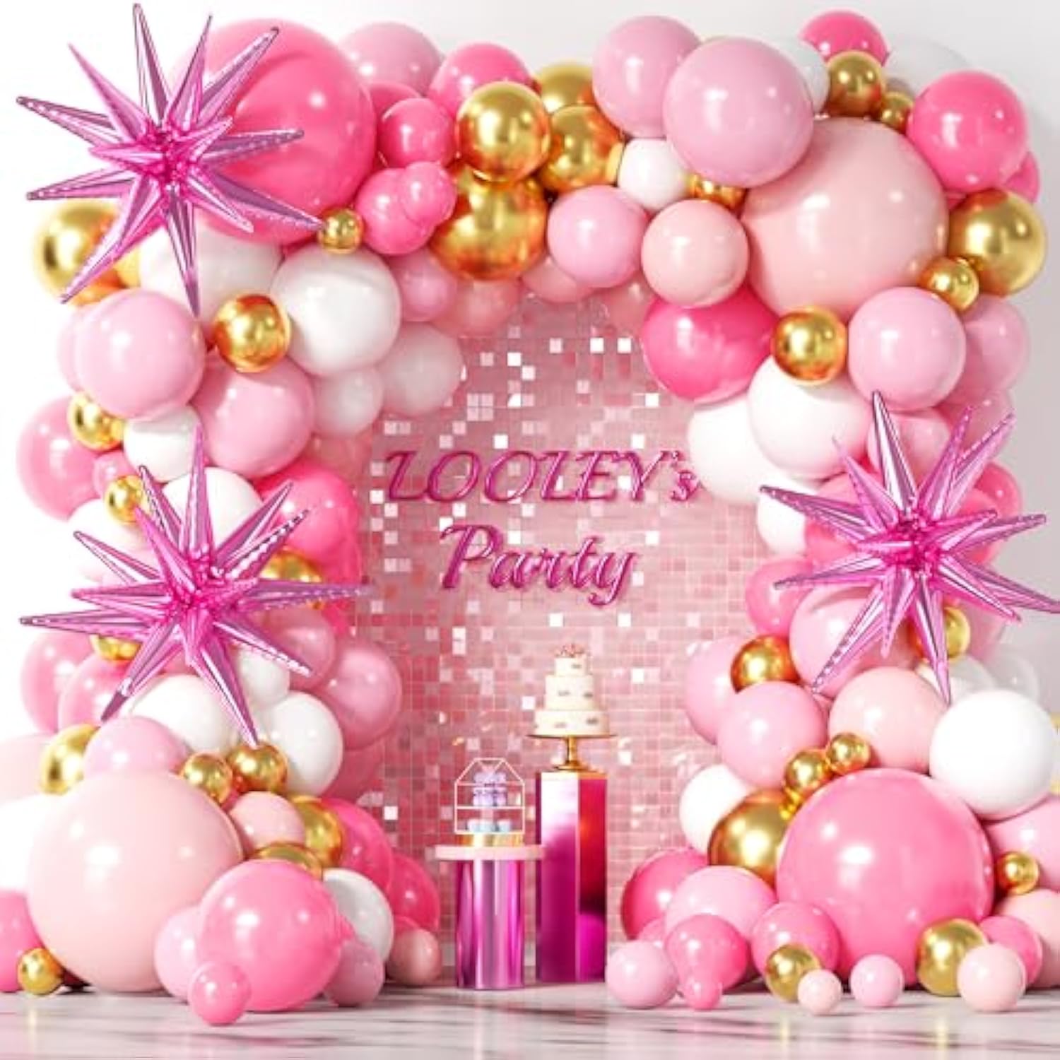 137Pcs Pink And Gold Balloons Garland Arch Kit With Stars - 5 10 12 18 Inch Light Pink White Gold Latex Balloons For Birthday Baby Shower Bridal Shower Wedding Valentine’S Party Decorations