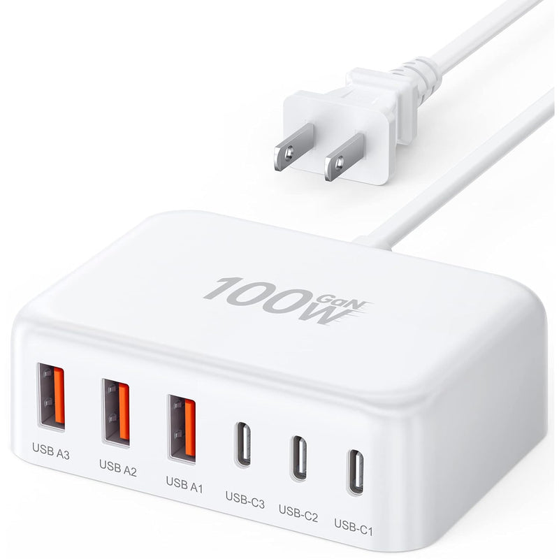 100W USB C Fast Charger, 6-Port GaN Hub for iPhone, iPad, Pixel, Galaxy