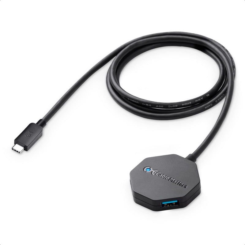 Cable Matters Ultra Mini 4 Port USB C Hub with Long 4 ft Extension Cable Tail