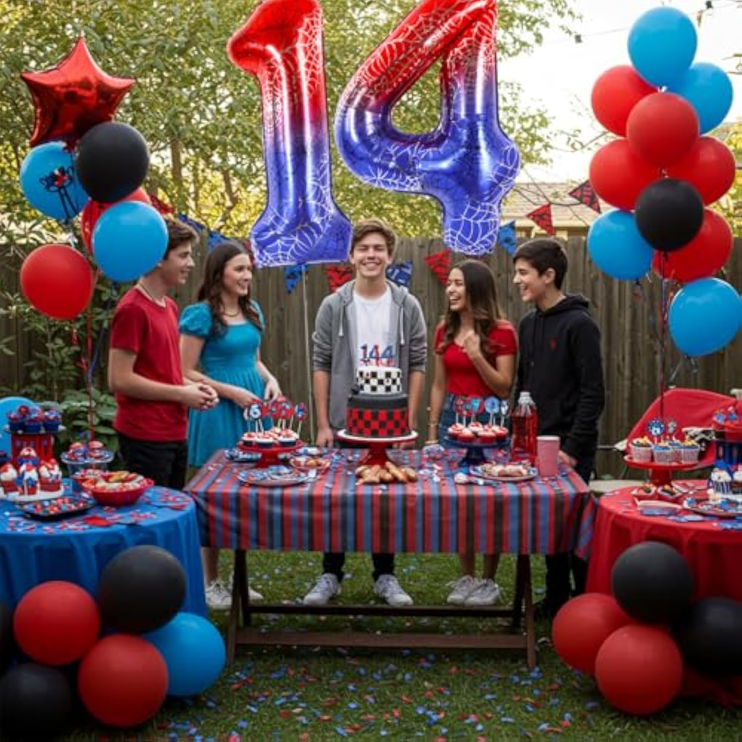 40 Inch Spider Theme Number Balloon No.4, Red Blue Foil Number Balloon For Birthday, Theme Party Supplies, Baby Shower,Anniversary Decoration