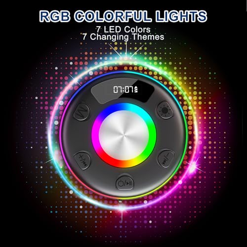 Bluetooth Speaker, Shower Speaker, IP7 Waterproof Portable Speakers Bluetooth 5.4 with HD Sound, RGB Light/LED Display/Hands-Free Call/Suction Cup