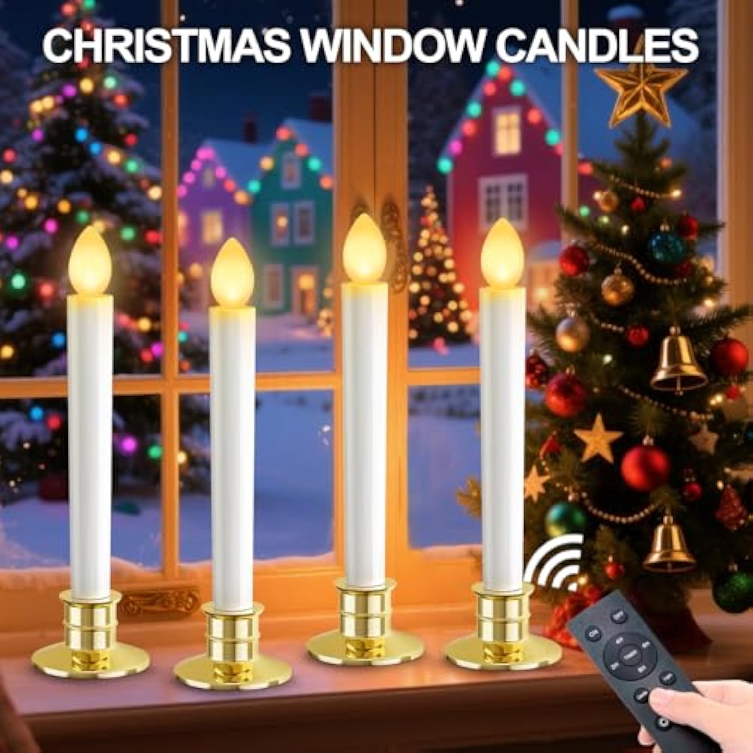 Christmas Window Candles Lights: 10 Pack Flameless Candles Battery Operated Candles With Remote Control Timer Christmas Decorations Taper Led Candle Gold Holders For Window Decor Party Table Top