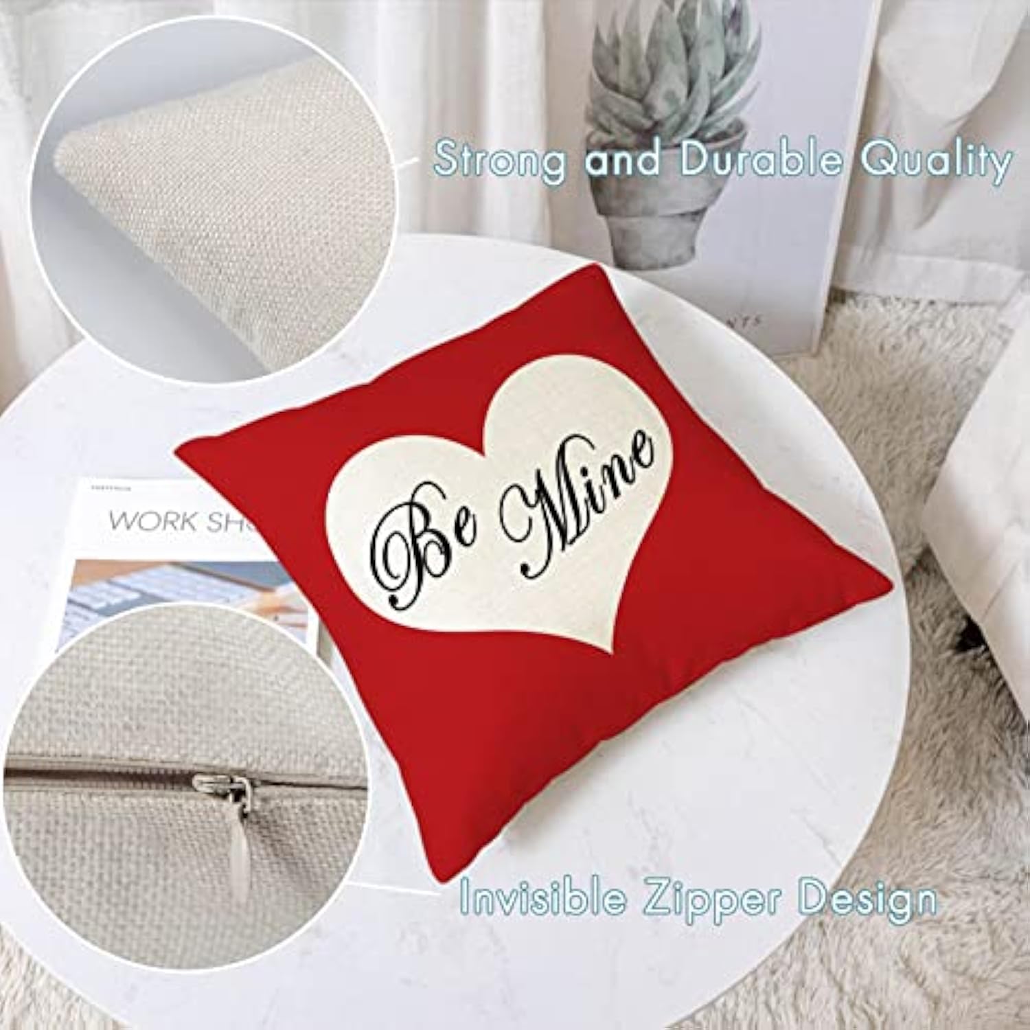 Happy Valentines Day Pillow Covers 20X20 Set Of 4 Wedding Anniversary Throw Pillow Covers Red Love Heart Kisses Hugs Be Mine Cushion Covers Pillow Cases For Outdoor Couch Sofa Decoration(20 Inch)