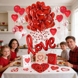 Valentines Day Decorations with Red Heart Balloons and Love Balloon, Fake Rose Petals with Red Balloons and Heart Hanging Decor for Valentines Day Party Wedding Anniversary Engagement Decor