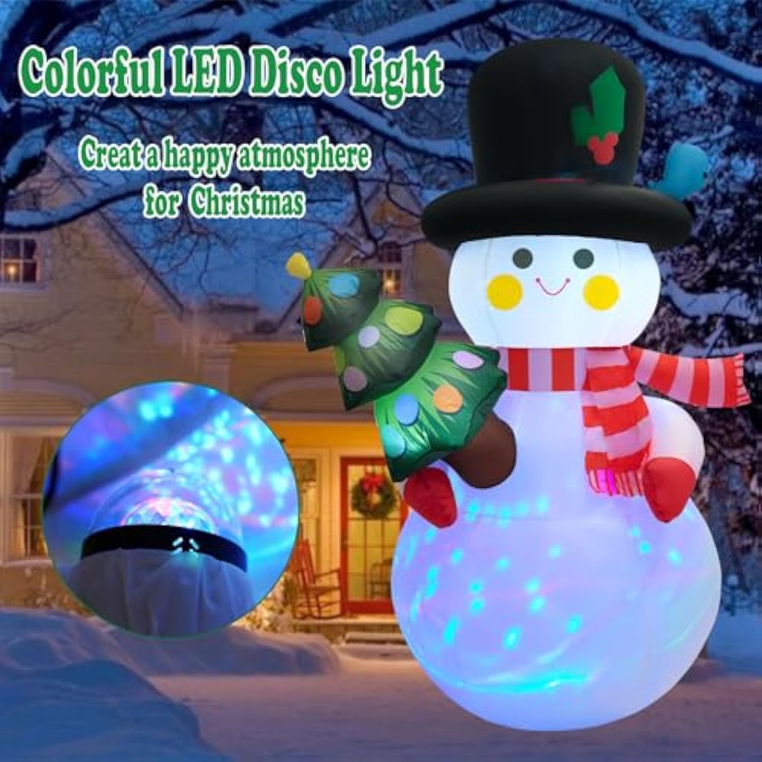 8 Ft Christmas Inflatables Snowman Yard Decoration, Blow Up Snowman With Christmas Tree Outdoor Decoration With Rotating