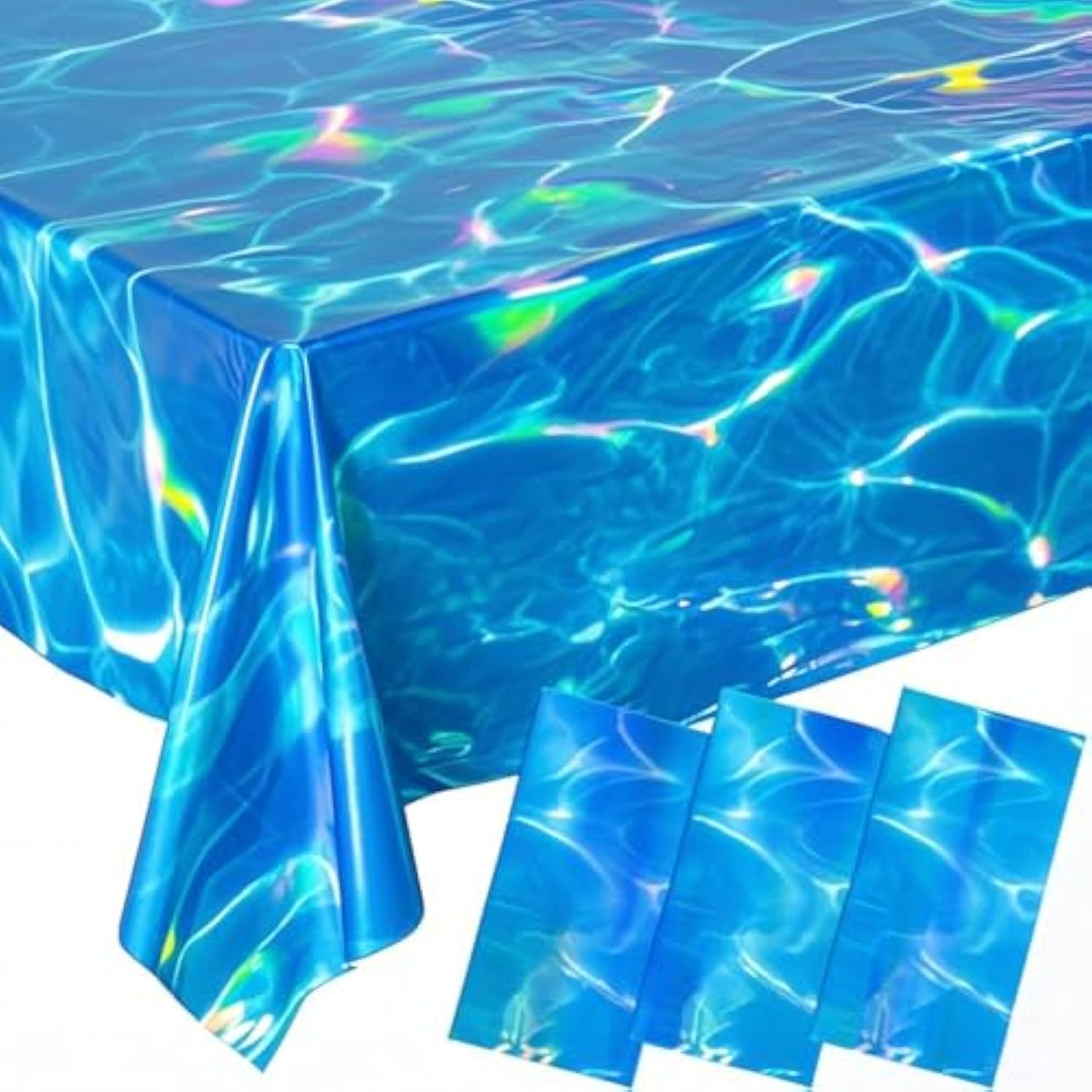 3 Pcs Iridescent Ocean Waves Tablecloths, 54 X 108 Inch Disposable Plastic Ocean Table Cloth, Water Print Tablecloths Ocean Table Cover For Beach Pool Sea Theme Party Decorations