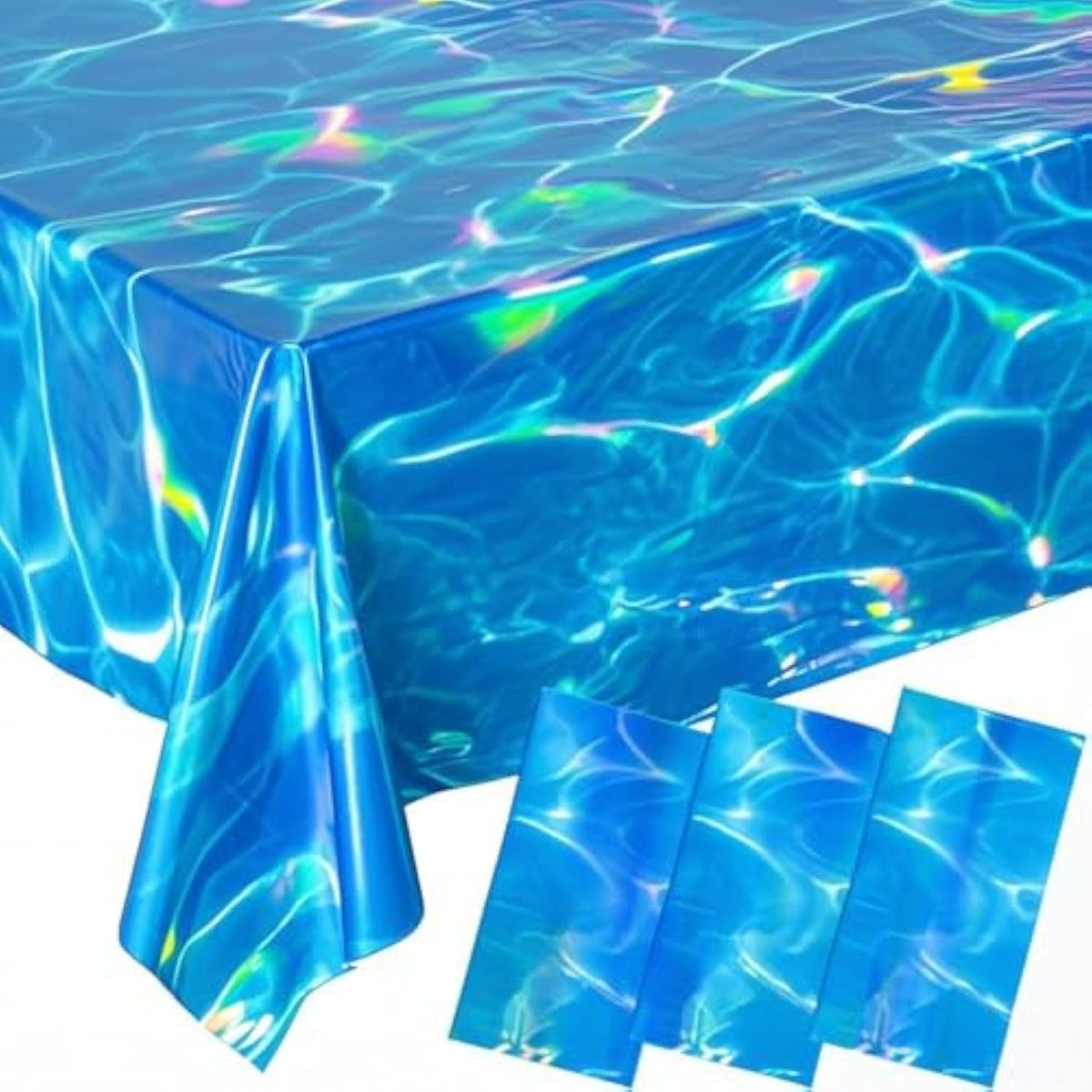 3 Pcs Iridescent Ocean Waves Tablecloths, 54 X 108 Inch Disposable Plastic Ocean Table Cloth, Water Print Tablecloths Ocean Table Cover For Beach Pool Sea Theme Party Decorations