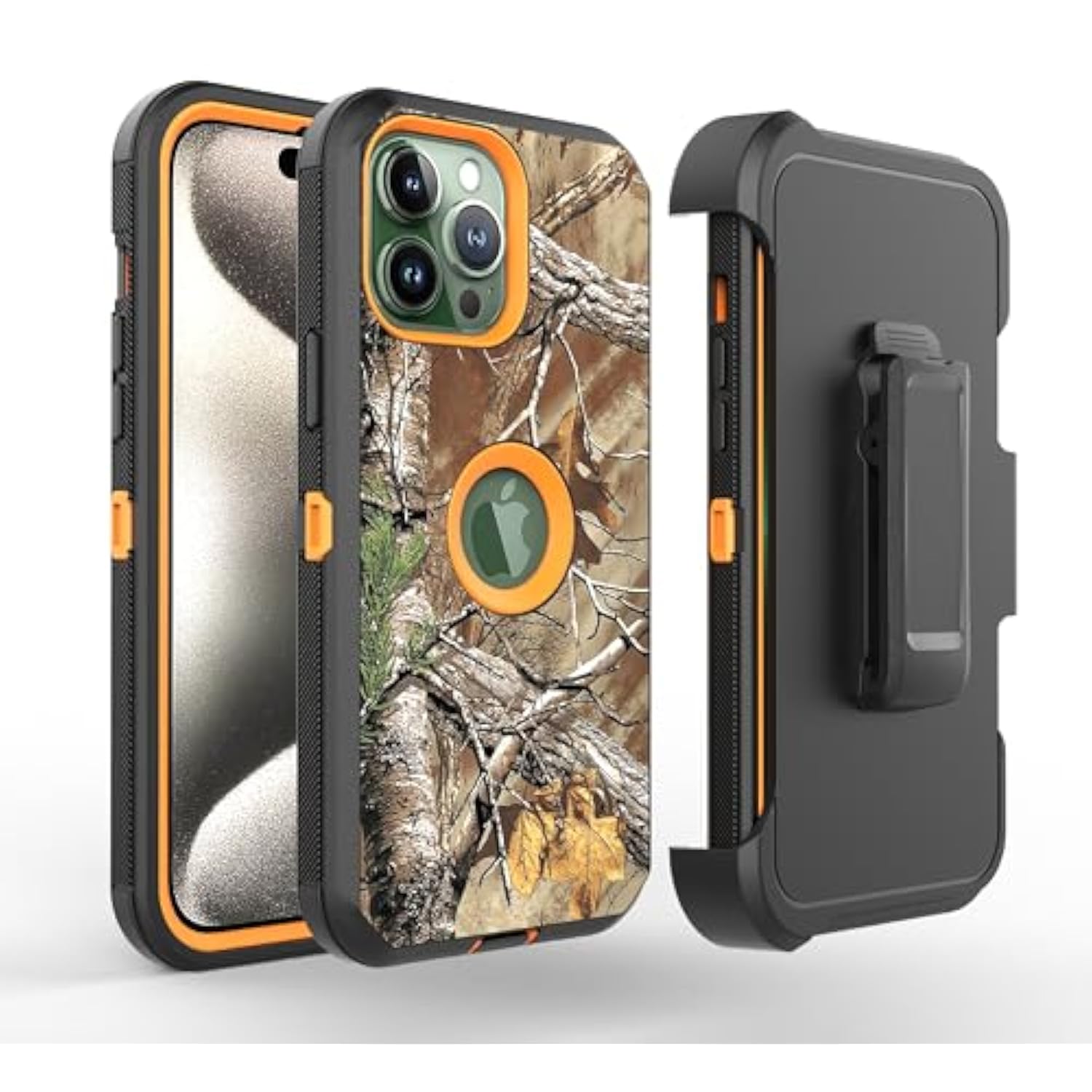 Camo Design Defender Case Designed For Iphone 16, Protective Defender Shockproof Hybrid Case Dual Layer Hard Protective Cover Compatible With Iphone 16 (Clip+Camo Orange)