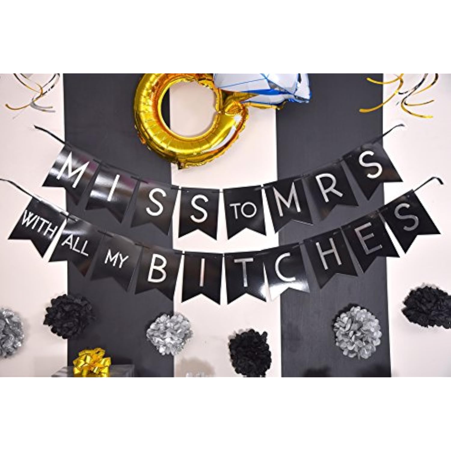 Miss To Mrs Classy & Sassy Bachelorette Black & Silver Party Pack - Bachelorette Party Decorations, Favors And Supplies