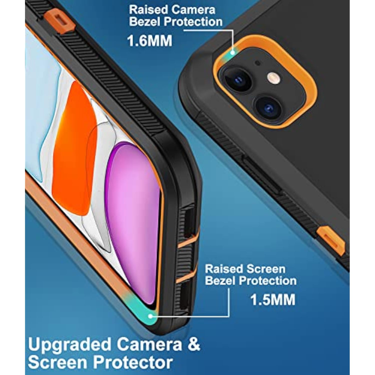 For Iphone 11 Case, With Built In Screen Protector Heavy Duty Drop Protection, Full Body Rugged Shockproof Dust Proof 3- Layer Tough Protective Phone Cover For Apple Iphone 11 Black/Orange