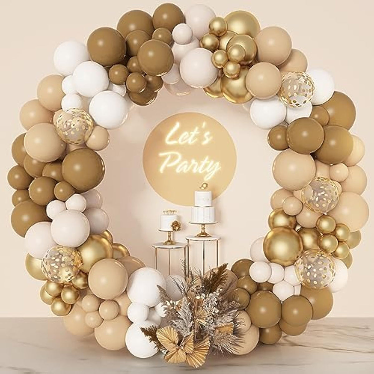 164Pcs Brown Balloons Garland Arch Kit, Nude Coffee Brown Blush Tan Neutral Beige Sand White Gold Balloons For Woodland Tedy Bear Baby Shower Jungle Safari Wedding Wild One Birthday Party Decorations