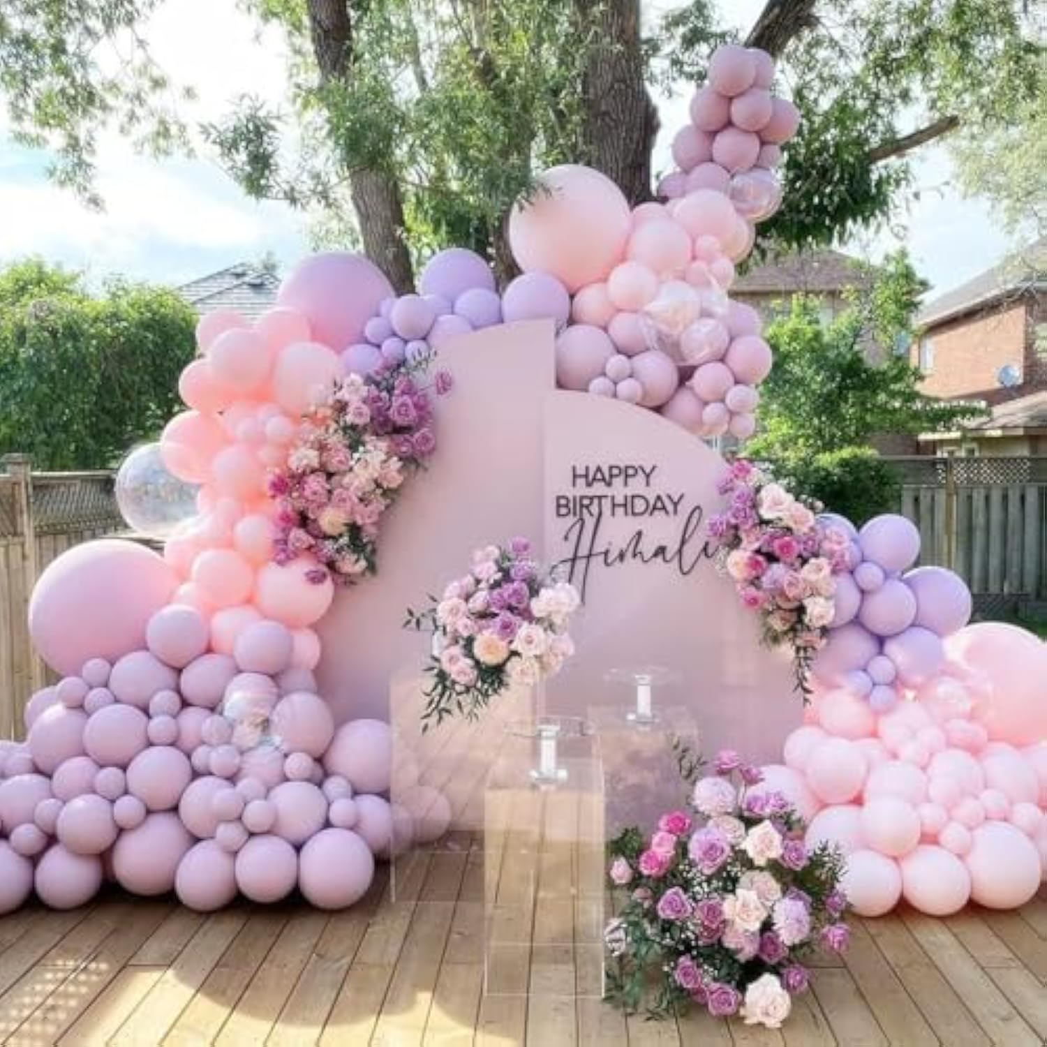 Pastel Pink Purple Balloon Garland Arch Kit Double Stuffed Lavender Balloons Latex Light Pink Lilac Balloons For Bridal Baby Shower Floral Fairy Flower Wedding Birthday Butterfly Garden Party Decor