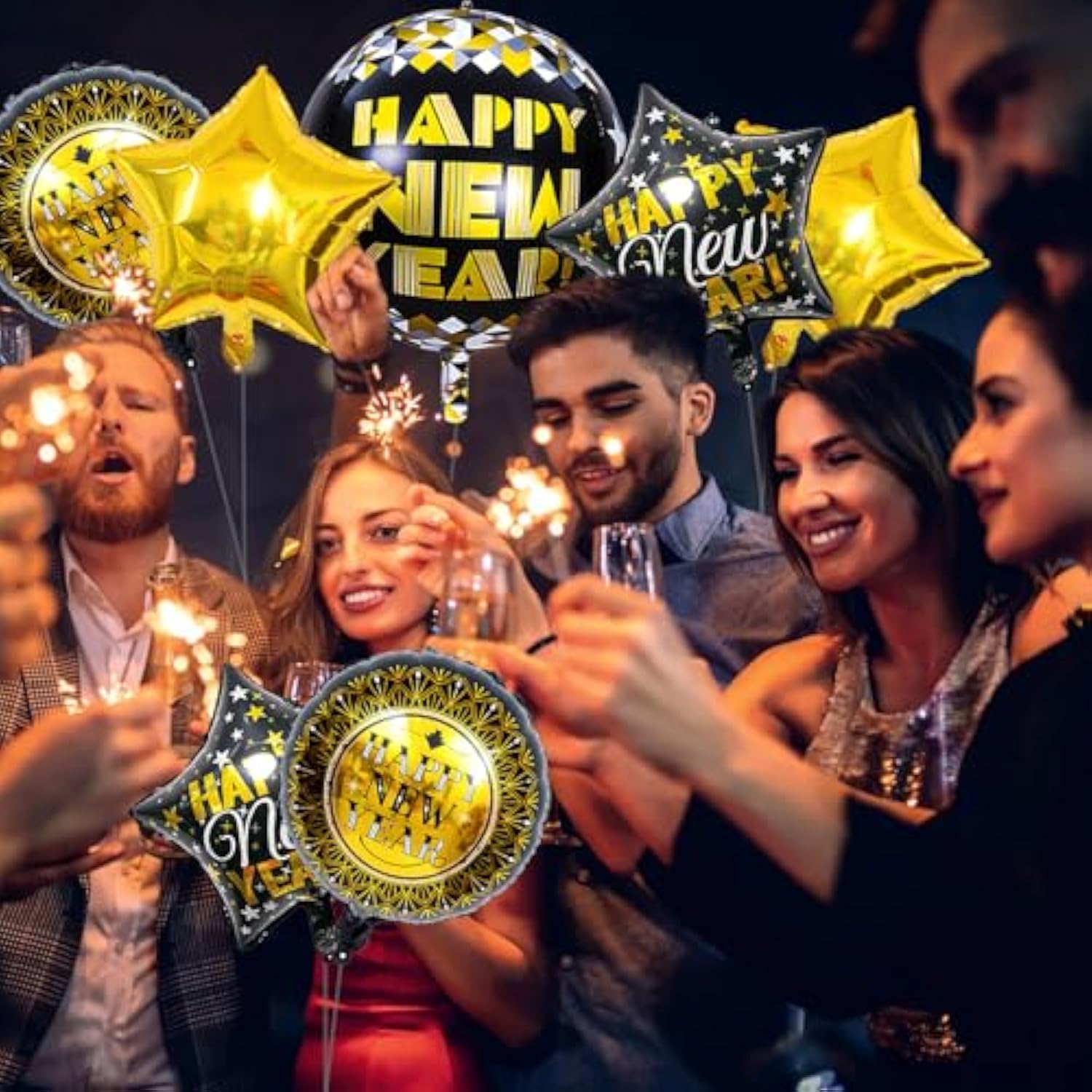 4D Happy New Year 18Inch Black Gold Foil Balloons 2026 Decorations