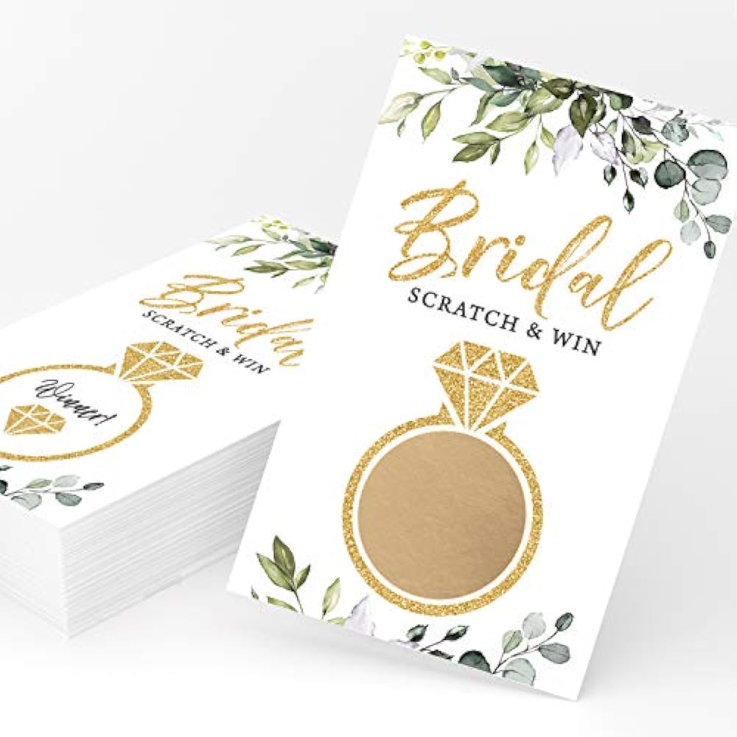 Bridal Shower Games – Scratch Off Raffle Cards, Fun Wedding Shower Game, Botanical Eucalyptus Theme, 30 Cards & Stickers