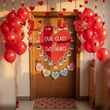 176 Pcs Valentines Day Decoration for Classroom Office Red Heart Balloon Artificial Rose Petal Heart LED Tea Light Candle Banner Love Cardboard Light String Clip for Party School Wall Ceiling