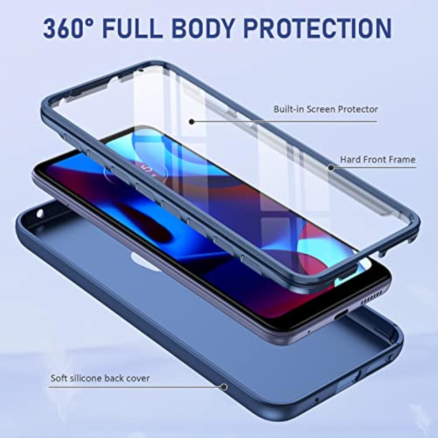 For Motorola Moto-G Pure Phone Case: G Play 2023 | G Power 2022 Silicone Matte Case 360 Full Protection - Rugged Bumper Sturdy Shockproof Drop Protective Tpu Cell Phone Cover Woman Men (Blue)