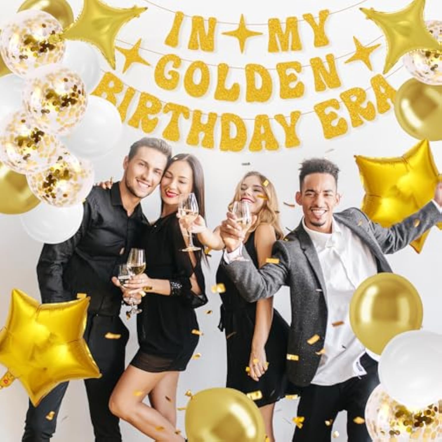 25pcs Golden Birthday Decor – "In My Golden Birthday Era" Banner & Balloons