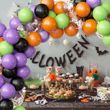 62Pcs Halloween Balloons Set - 12" Black, Orange, Green, Purple & Confetti Party Decor