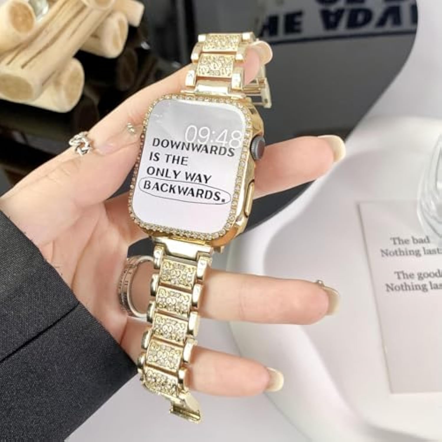 Women Sparkly Iwatch Screen Protector Case Compatible With Apple Watch Band 38Mm 40Mm 41Mm 42Mm 44Mm 45Mm 46Mm Series,No_Glass Slim Bling Bumper (Black+Golden+Silver, 38 Mm)