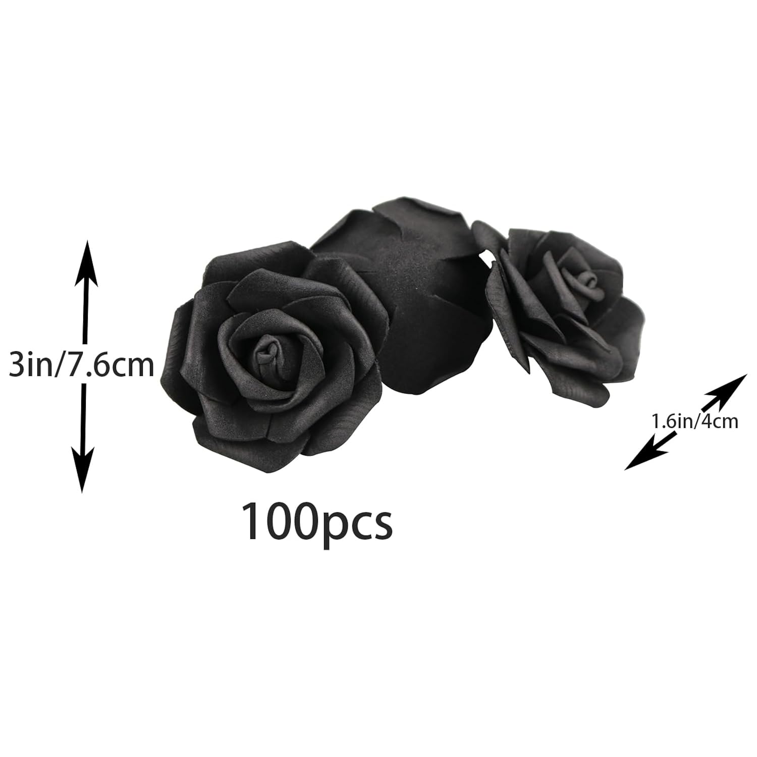 3 X 1.6 X 3 Inches 100Pcs Diy Real Touch 3D Artificial Foam Rose Head Without Stem For Wedding Party Home Decoration (Black)