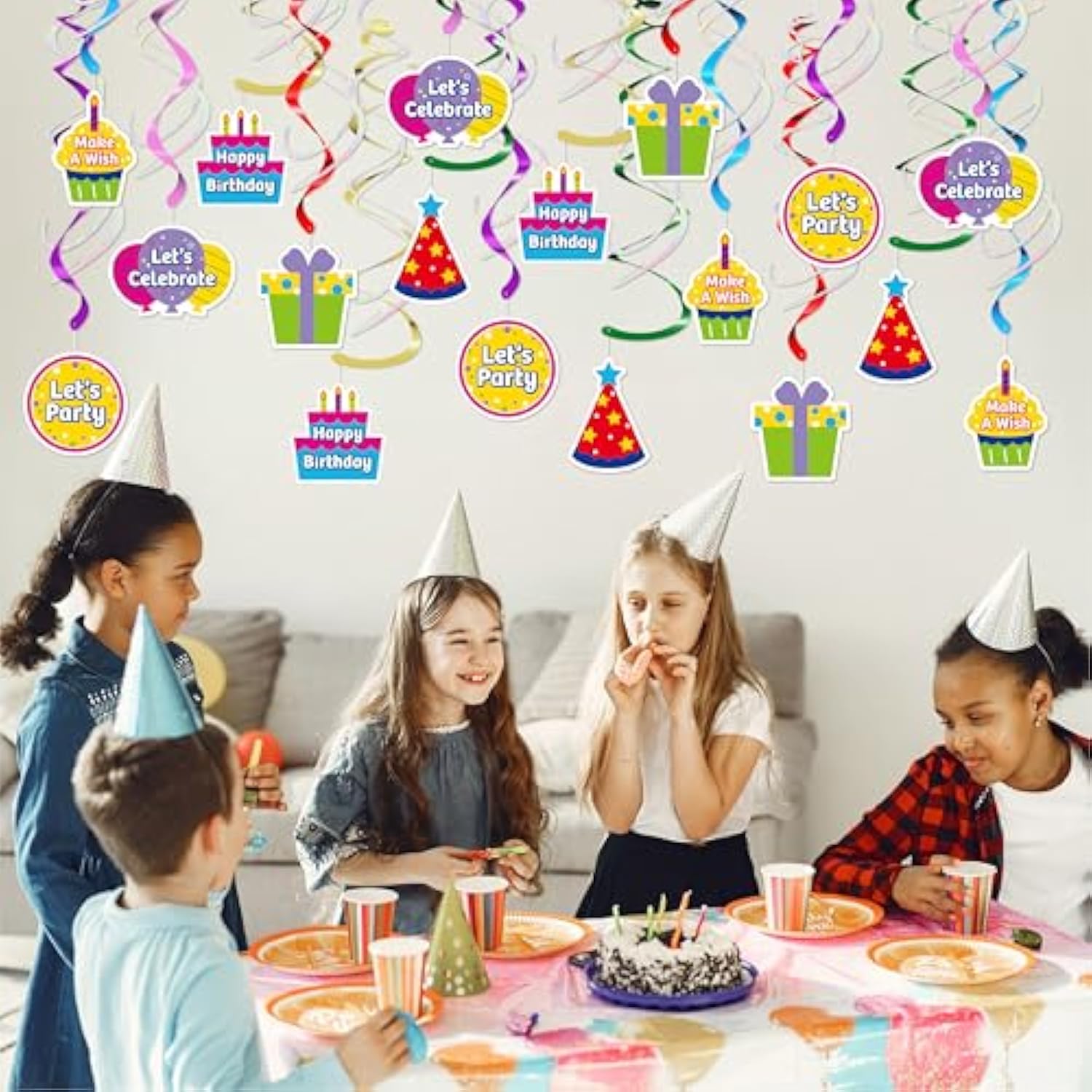 18PCS Colorful Birthday Swirl Decorations with Fun Signs for Parties