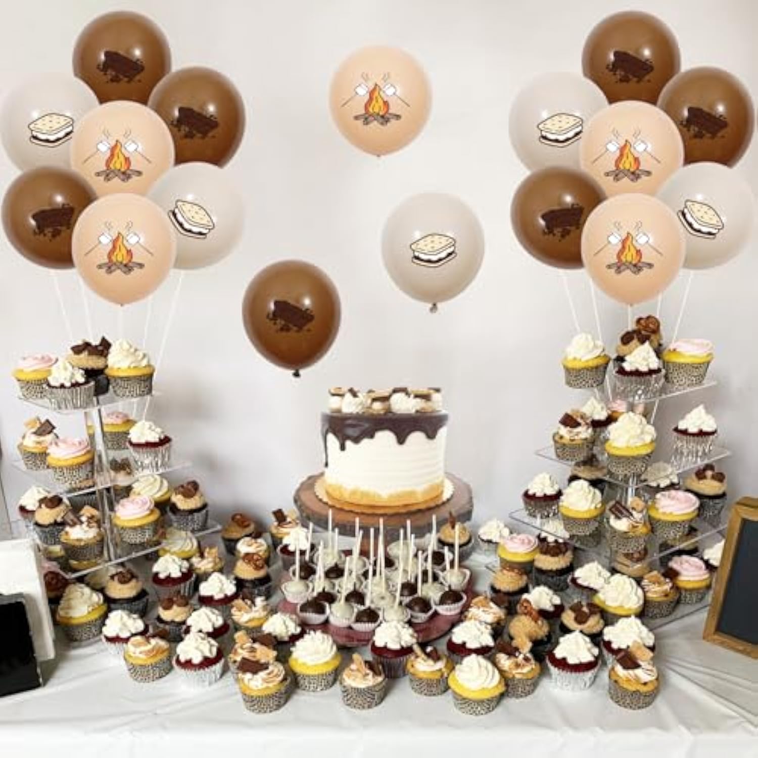 36Pcs S’More Theme Balloons, S’Mores Birthday Baby Shower Latex Balloons Set Bonfire Marshmallows Decor, Camping Camper Campfire Party Smore Decorations Supplies