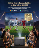 [Compatible With Netflix & 4K Support] Smart Projector With Wifi And Bluetooth,3D Doiby Audio, Auto Focus & Keystone,Native Projector Hd 1080P Max 330" Display,2500 Ansi Home Outdoor Projector