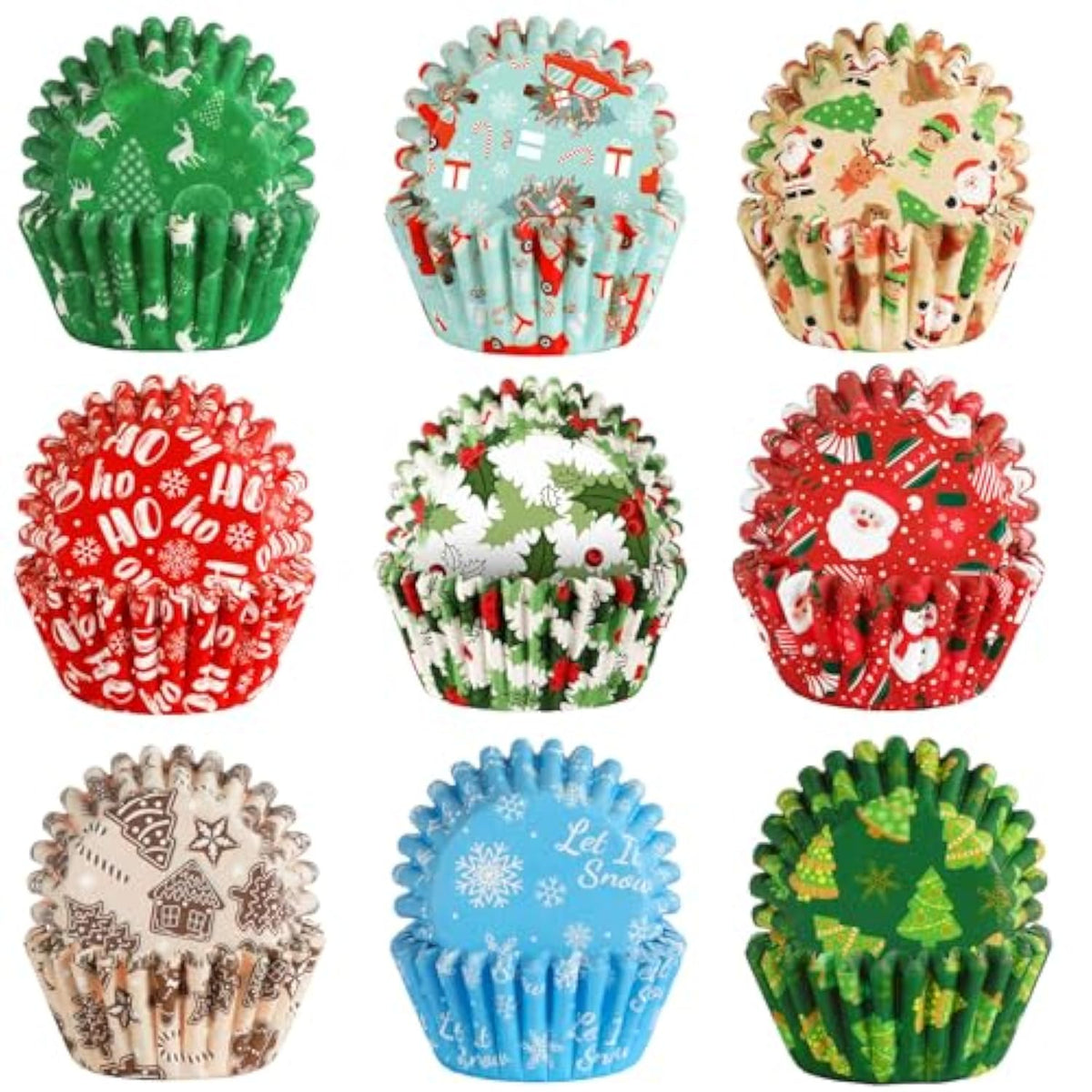 450Pcs Christmas Cupcake Liners, Christmas Santa Claus Snowman Tree Baking Cups Cupcake Wrappers Paper Wraps Muffin Liners For Xmas Birthday Party Candy Cake Decorations Supplies(9 Designs)