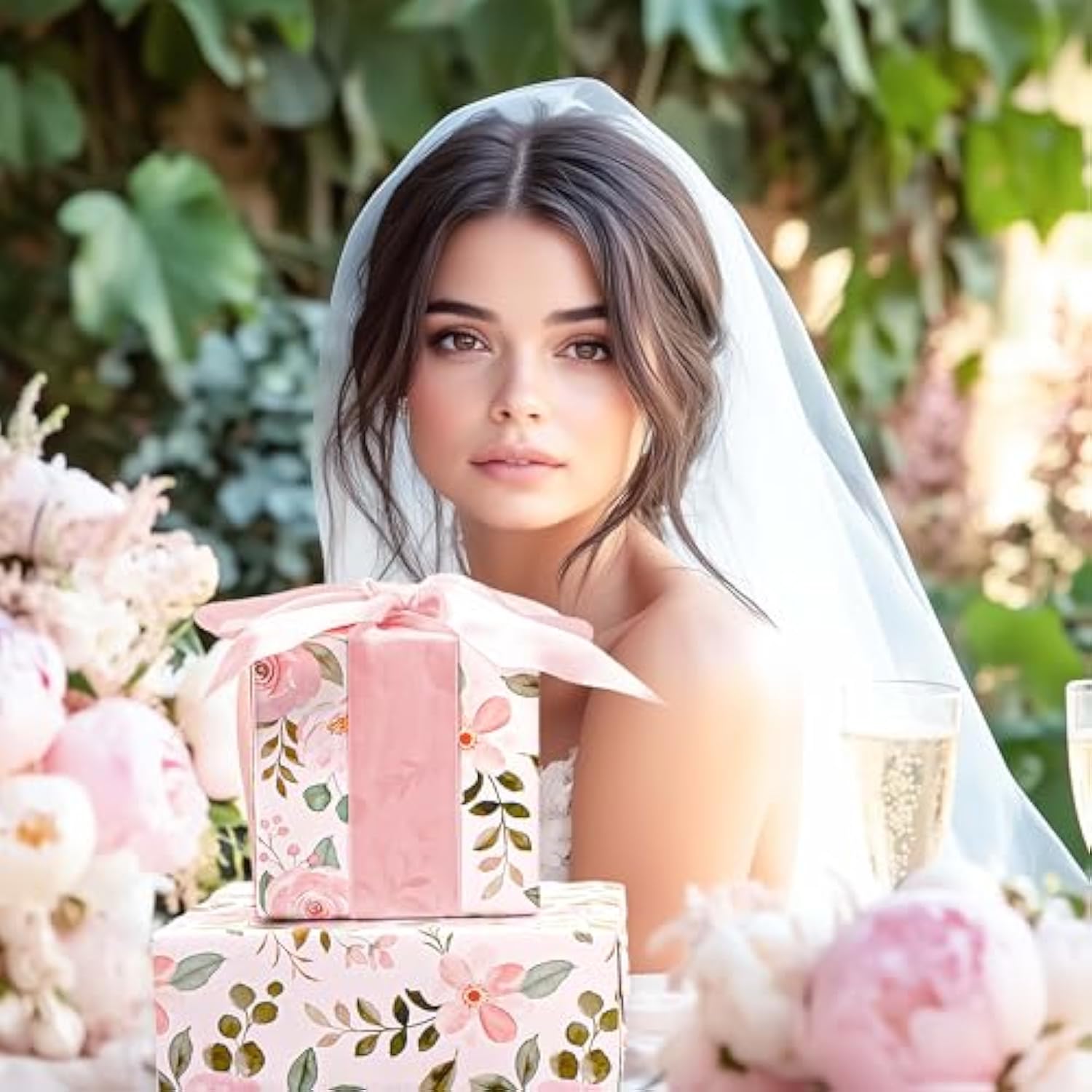 Reversible Floral Wrapping Paper Roll - 17 Inches X 33 Feet (47 Sq. Ft. Ttl.) Pink Watercolor Roses Design Flower Gift Wrap For Wedding, Bridal Shower, Mother'S Day