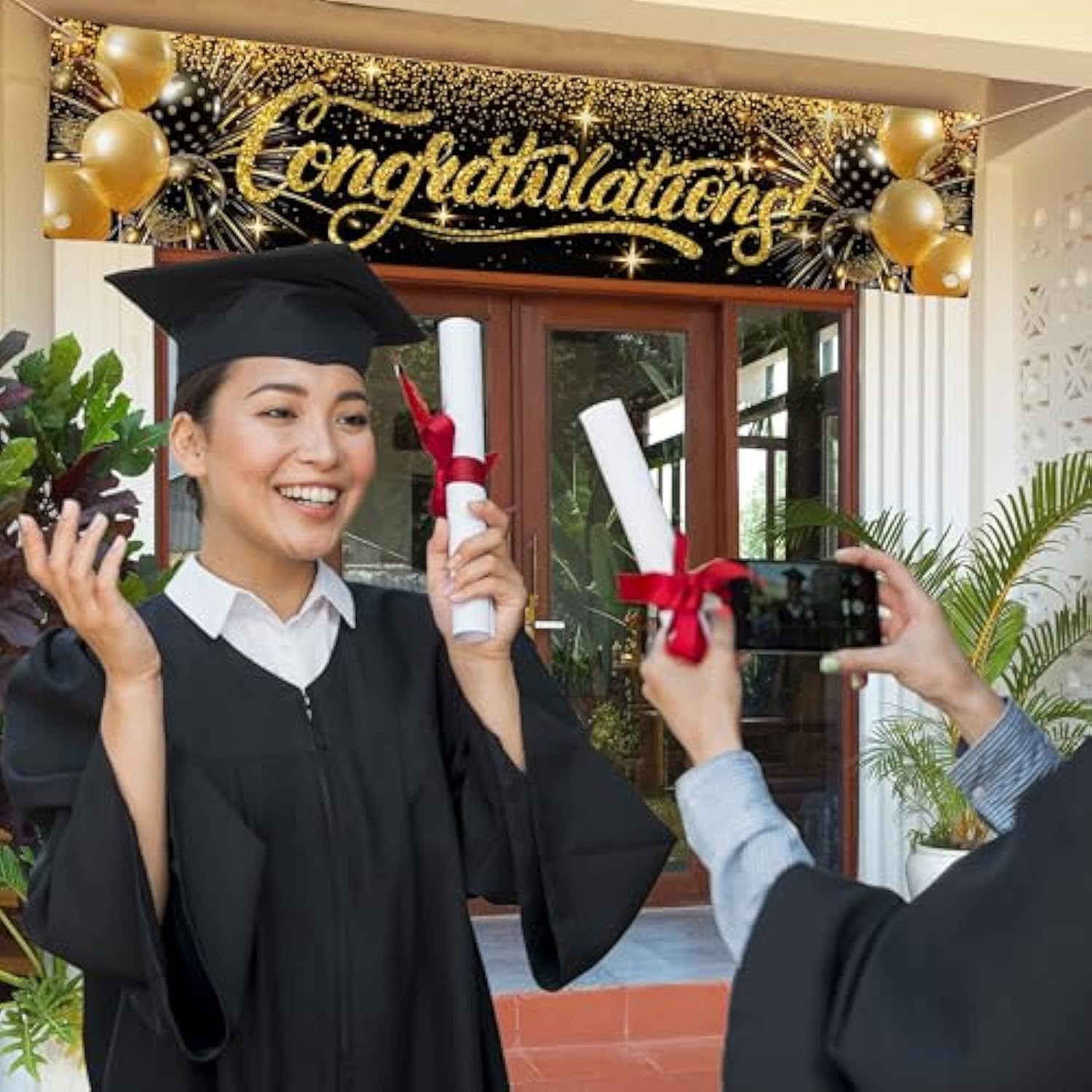 "Congratulations Banner – Proud of You Graduation Decorations (6x1.3ft, Black & Gold)"