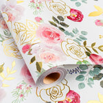 Wrapping Paper Roll With Watercolor Roses - 17 In X 32.8 Ft (46.5 Sqft) Foil Floral Gift Wrap With Matte Gold Reverse For Mother’S Day, Wedding, Birthday, Bridal Shower, Valentines Day