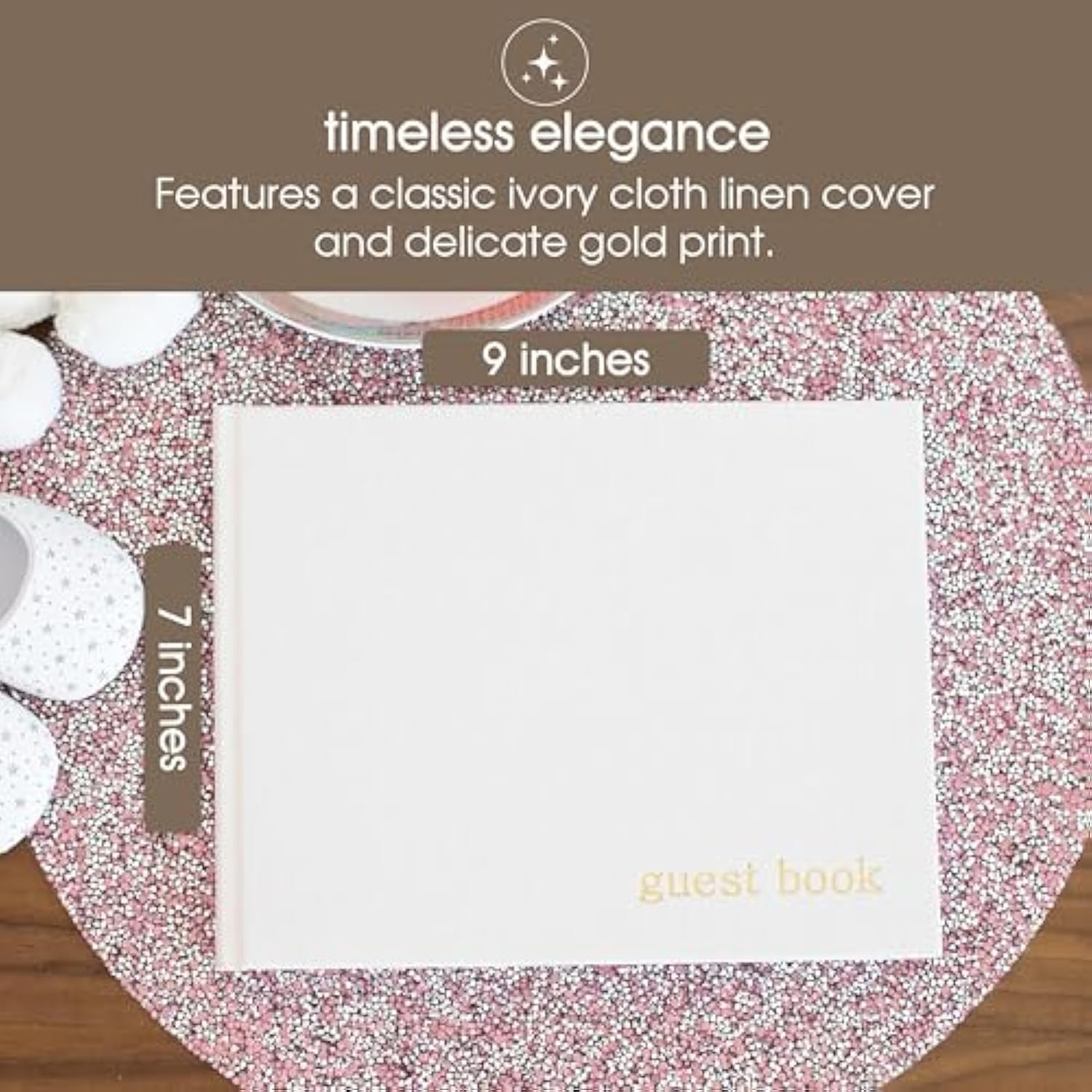 Pearhead Baby Shower Guest Book, Classic Gender Neutral Guest Book for Baby Showers, Weddings, Parties, and Events, Ivory Linen with Gold Print, 100 Blank Pages