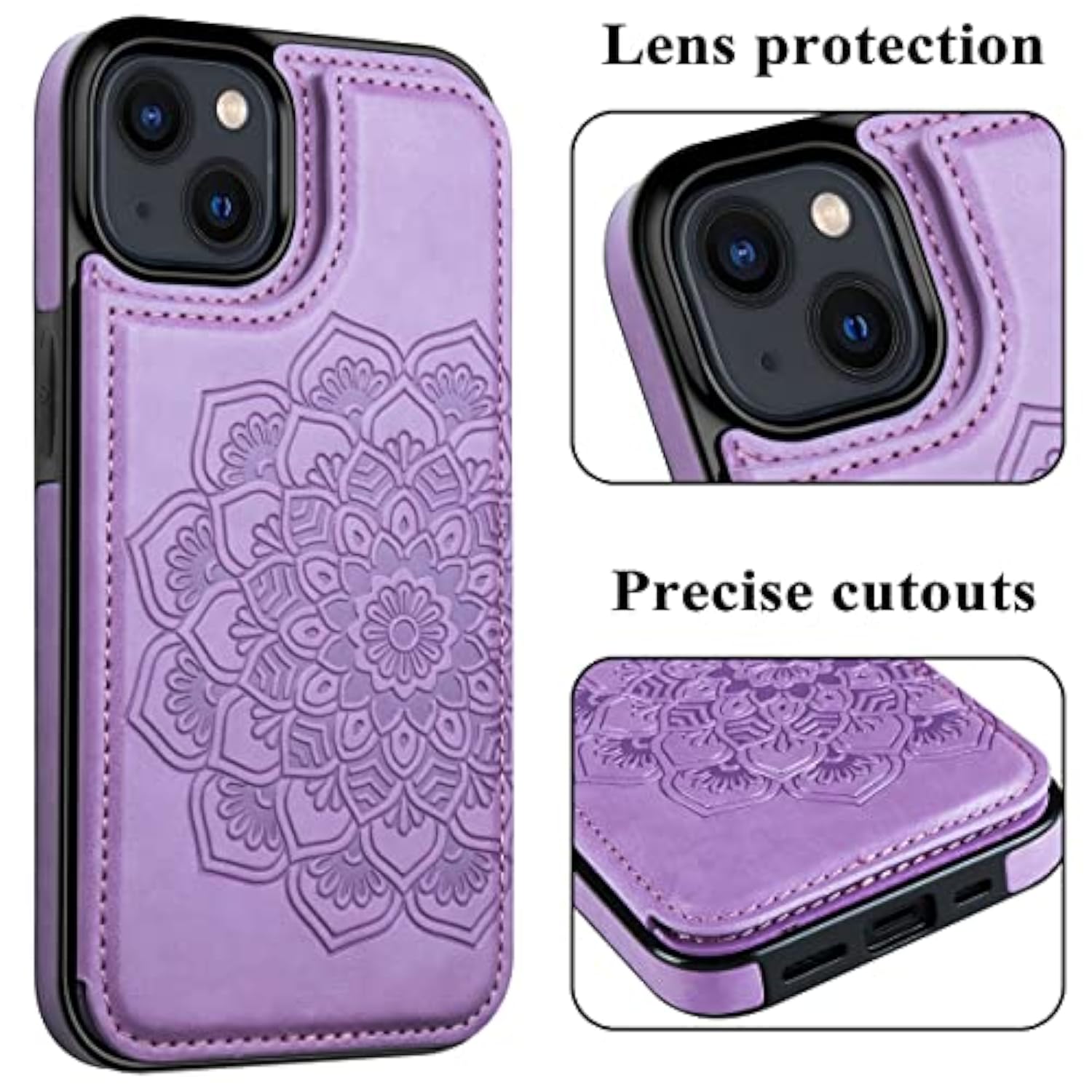 For 14 Case With Card Holder, Flower Magnetic Back Flip Case For Women, Protective Case Phone Case For 14, Purple