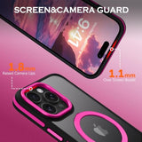 Case For Iphone 16 Pro Max, Magnetic [Compatible With Magsafe] With Ring Holder Kickstand Slim Translucent Matte Men Women Shockproof Protective Back Phone Cover 6.9 Inch, Hot Pink/Black