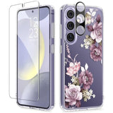 Compatible With Samsung Galaxy S24 Plus Case Floral, With Screen&Camera Lens Protector,Hard Pc&Tpu Bumper Clear Shockproof Protective For S24 Plus Phone Case Women 6.7"(Cherry Blossoms/Purple)