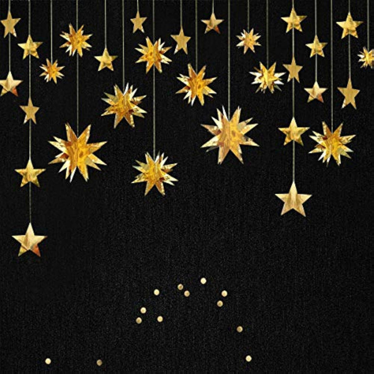 Gold 3D Star Garland – Metallic Hanging Banner for Birthday, Wedding, Eid & Holiday Decor