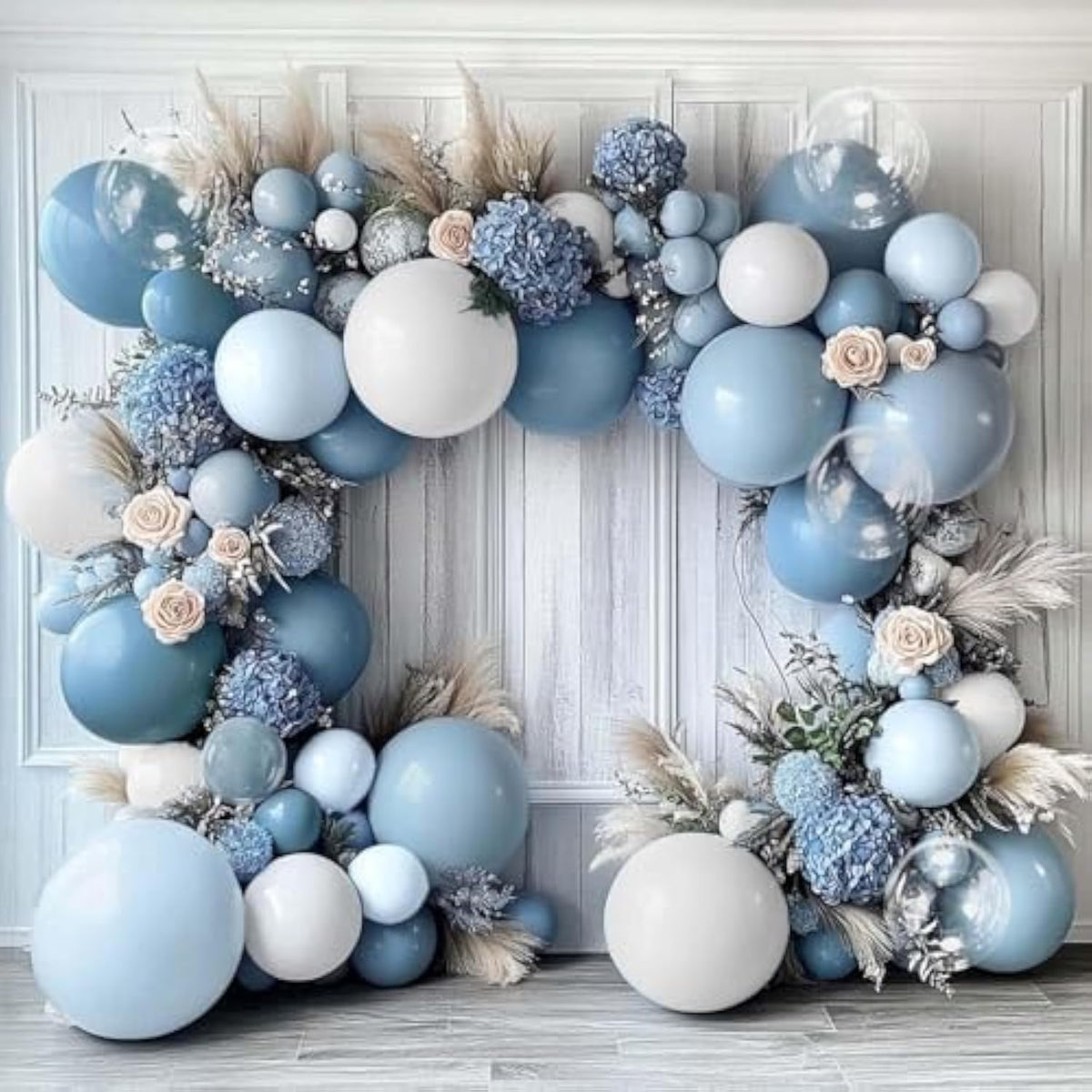 Dusty Blue White Balloon Arch Kit Double Stuffed Pastel Baby Slate Blue White Matte Latex Balloon Garland For Baby Shower Birthday Wedding Party Decoration