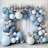 Dusty Blue White Balloon Arch Kit Double Stuffed Pastel Baby Slate Blue White Matte Latex Balloon Garland For Baby Shower Birthday Wedding Party Decoration