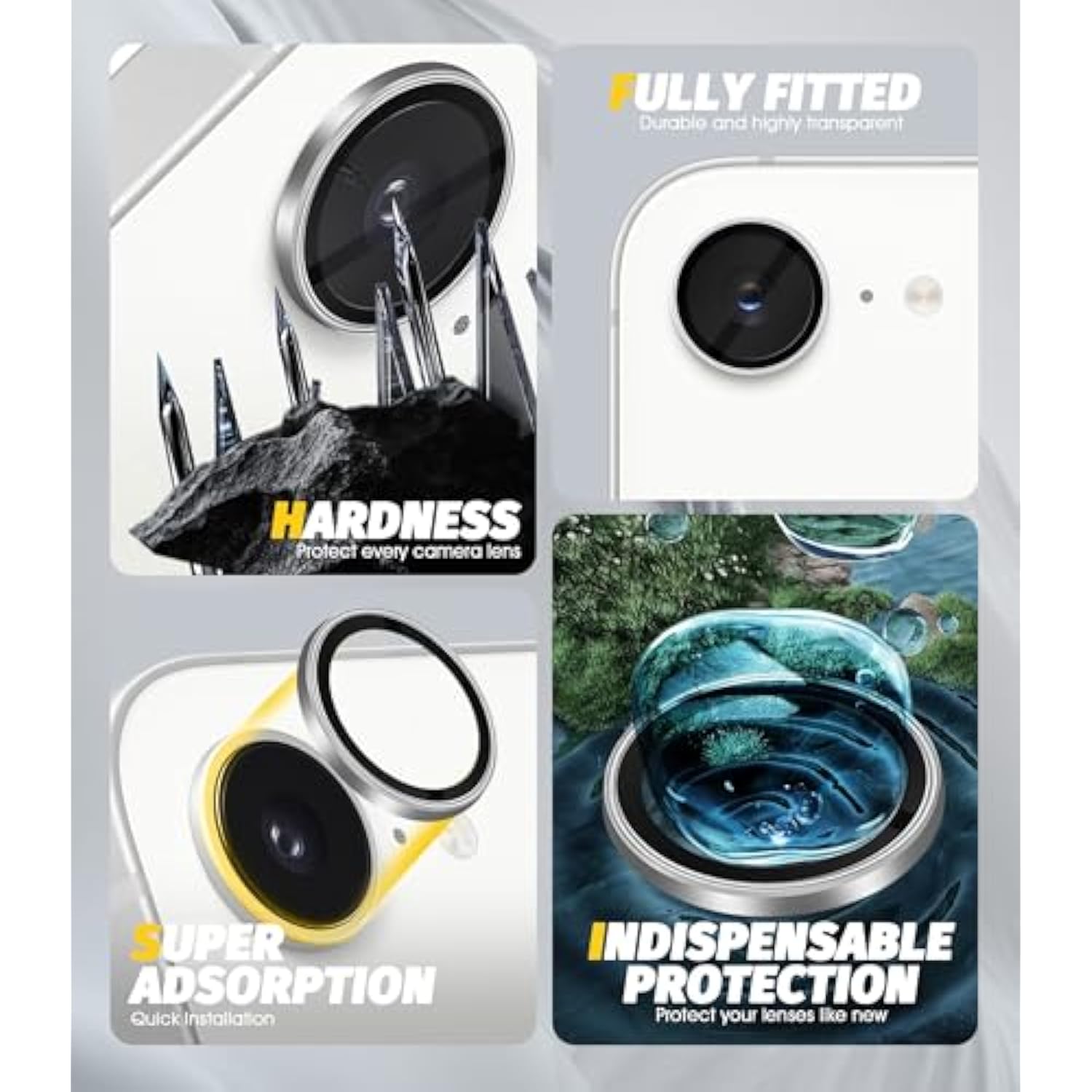 (3 Pack) Camera Lens Protector Compatible For Iphone 16E, Protector De Cámera Individual 3D Alloy Metal Ring Glass Cover Cd Pattern Case Friendly Original Color - Silver