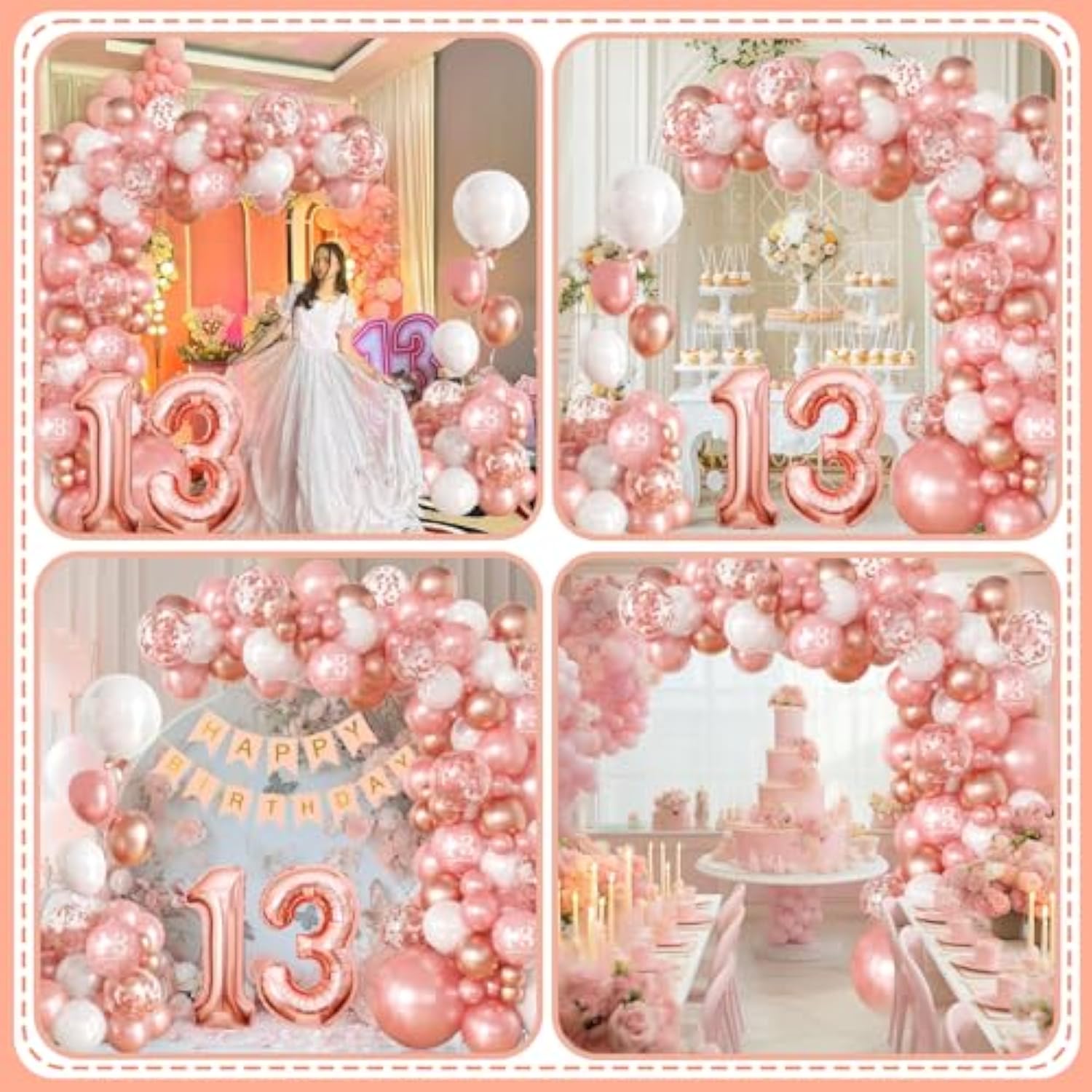 100pcs 13th Birthday Decorations, Balloons, Garland, Banner for 13-Year-Old Girl Party
