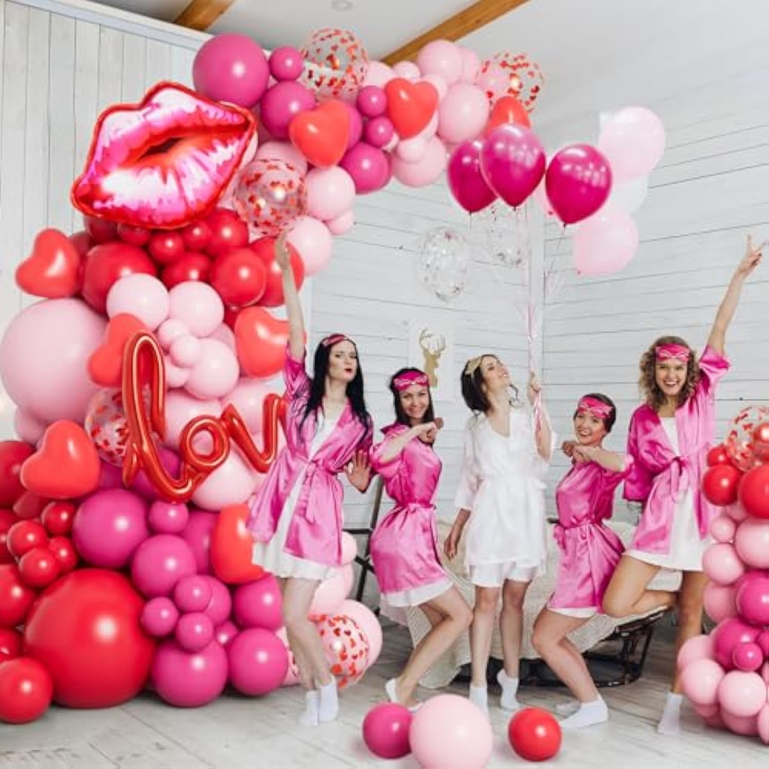 138Pcs Valentines Day Balloon Garland Arch Kit, Pink Red Rose Pink Balloons With Love Lips Foil Balloons For Valentines Birthday Wedding Anniversary Party Decorations
