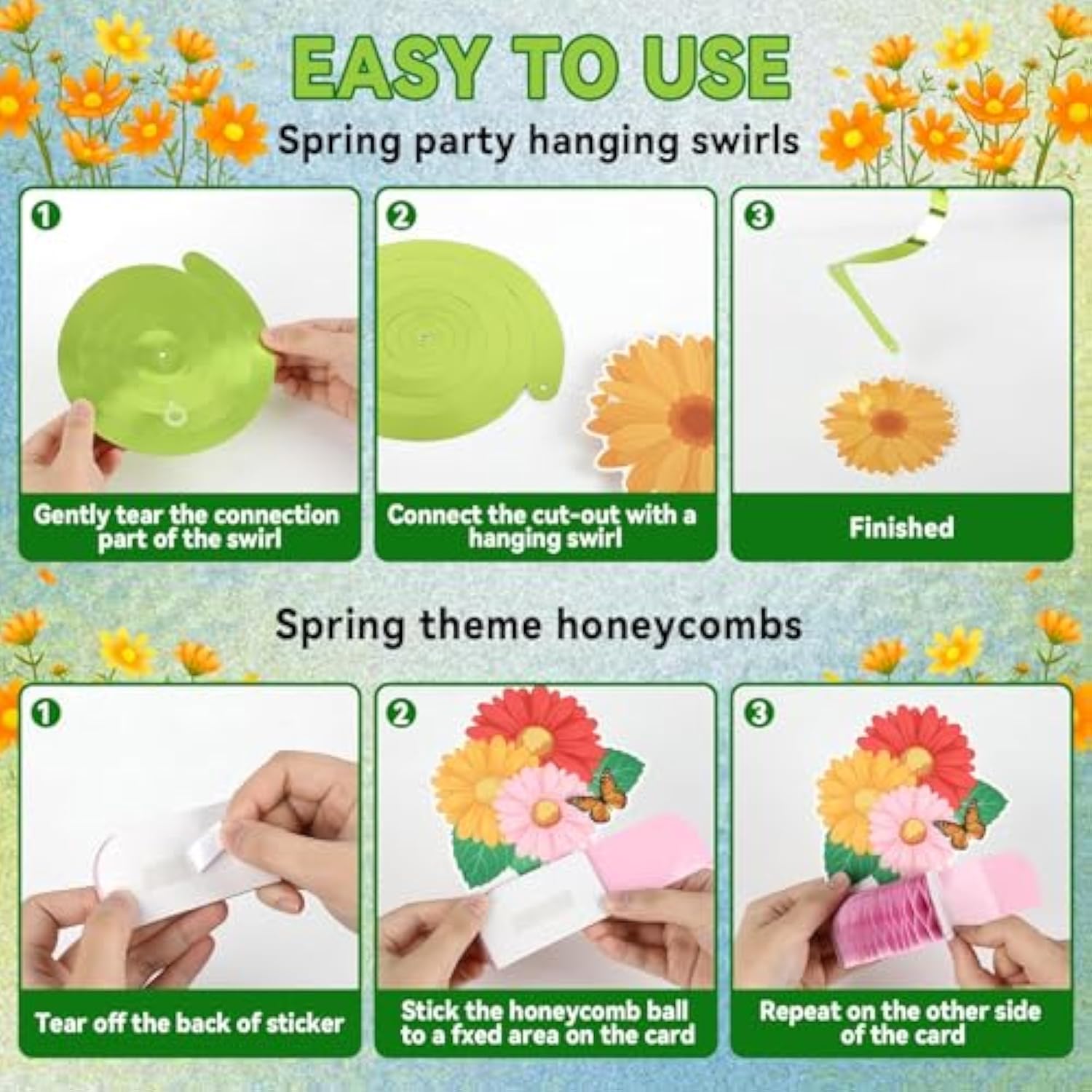 Spring Party Decorations Hello Spring Banner Sunflowers Butterfly Hanging Swirl Decor Daisy Honeycomb Centerpiece Table Toppers Spring Summer Floral Party Decor For Birthday Wedding 31Pcs