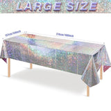 3 Pack New Iridescent Silver Tablecloth Party Decorations, Holographic Silver Glitter Plastic Tablecloth, Disposable Laser Rectangle Table Cover For Disco Birthday 70S Theme Party Decorations, 54X108"
