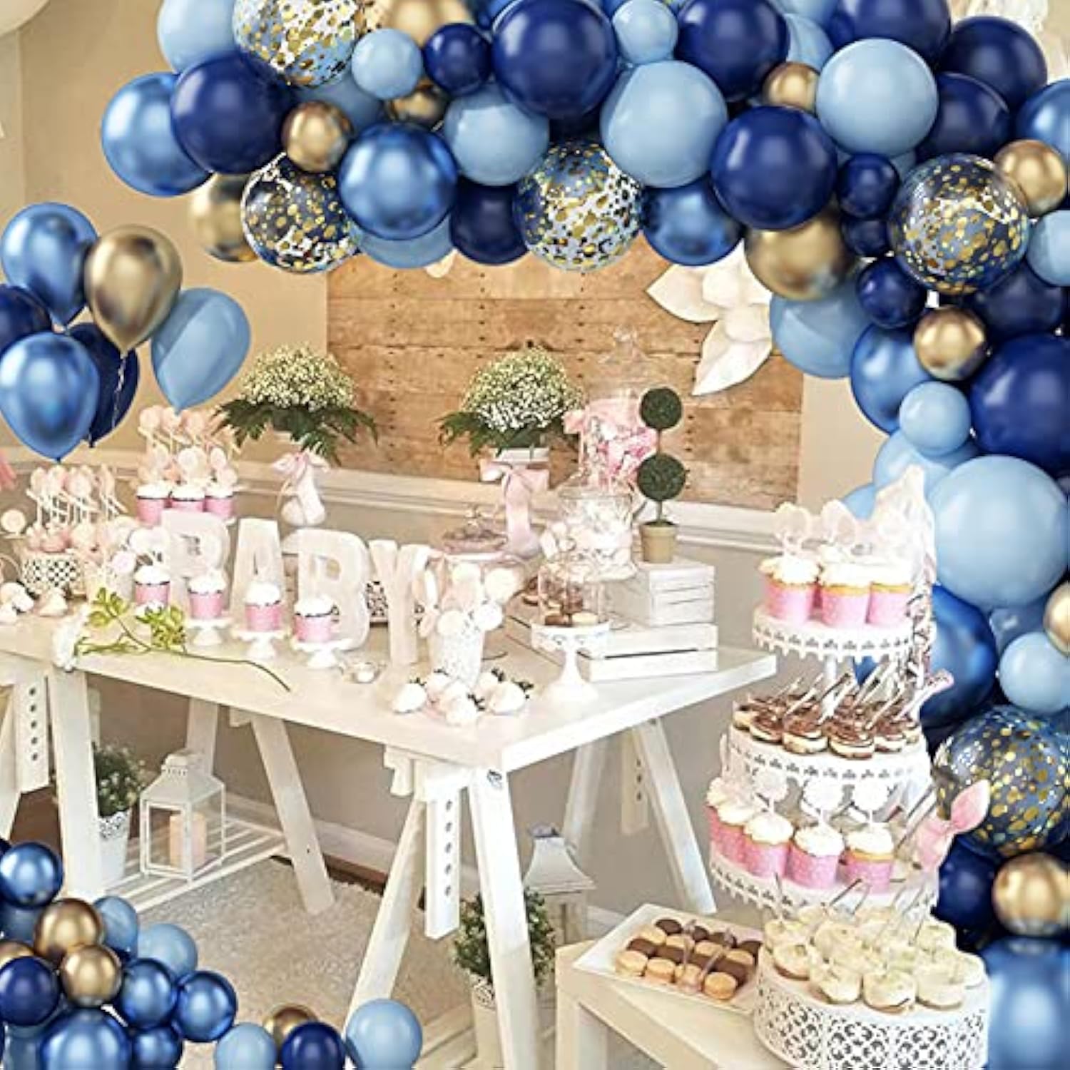 97Pcs Navy Blue Balloon Garland Arch Kit, Metallic Blue And Macaron Blue Balloons, Gold Confetti And Metallic Gold Balloons Arch For Birthday Party Decorations, Wedding, Bridal Shower, Baby Shower