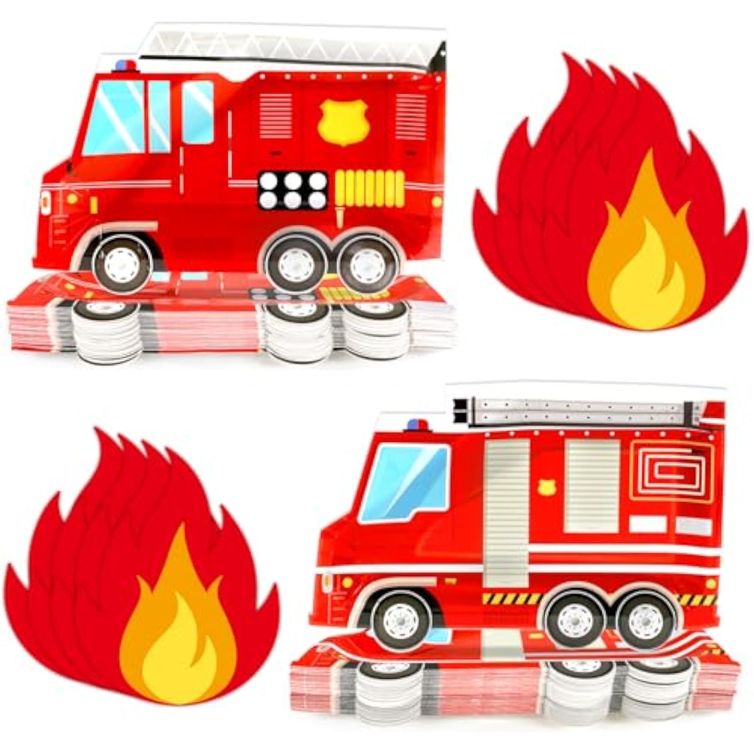 100Pcs Firetruck Birthday Party Plates And Fire Shaped Napkins Fireman Party Supplies Firefighter Disposable Paper Dinnerware Firetruck Tableware Set For Flame Birthday Baby Shower Decor