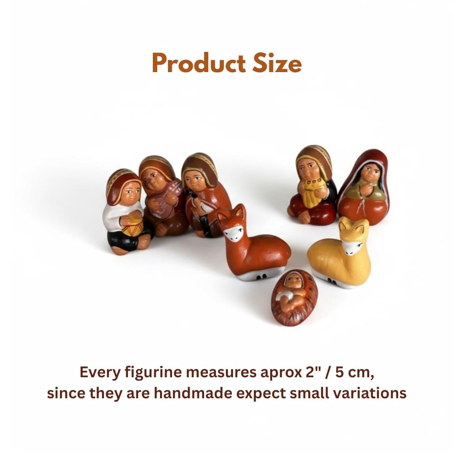 Tiny Peruvian Musical Nativity Scene, Religious Nativity Set For Indoor Christmas Decor, 8-Pcs Set 2" Tall