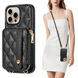 For Iphone 16 Pro Max Wallet Case, Crossbody Phone Strap With Zipper Card Holder, Rfid Blocking Pu Leather Cover For Women, Adjustable Anti-Theft Wrist Strap For Iphone 16 Pro Max 6.9'', Black