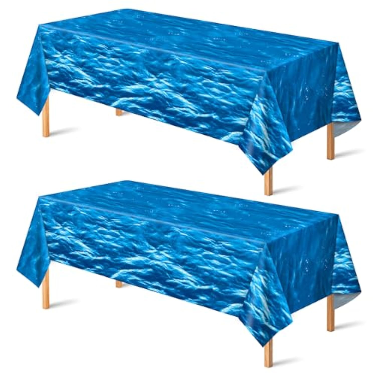 2 Pack Beach Party Decorations - Ocean Waves Plastic Tablecloth For Pool Party Decorations - Sea Water Print Table Cover For Summer Birthday Beach Theme Blue Backdrop Banner