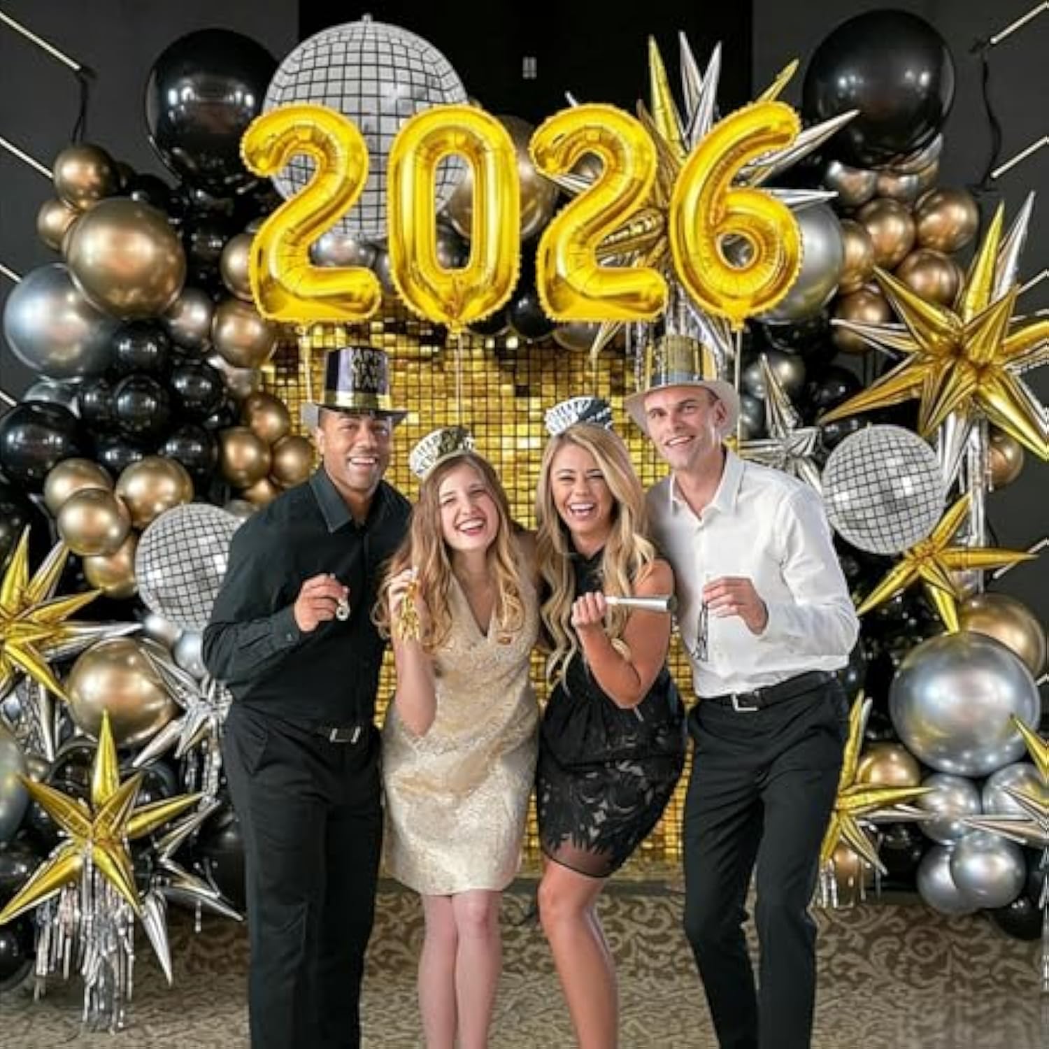 2026 Black Gold Balloon Garland Arch Kit with Disco Star Balloons for Party Decor